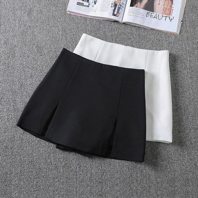 Generic 2022 Spring Split High-Waist Skort Black A-line Black - Image 2
