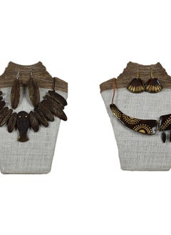 N&H Handcrafted Coconut Shell Flower with Fish, Leaves Design Necklace with Matching Earrings, Combo of 2