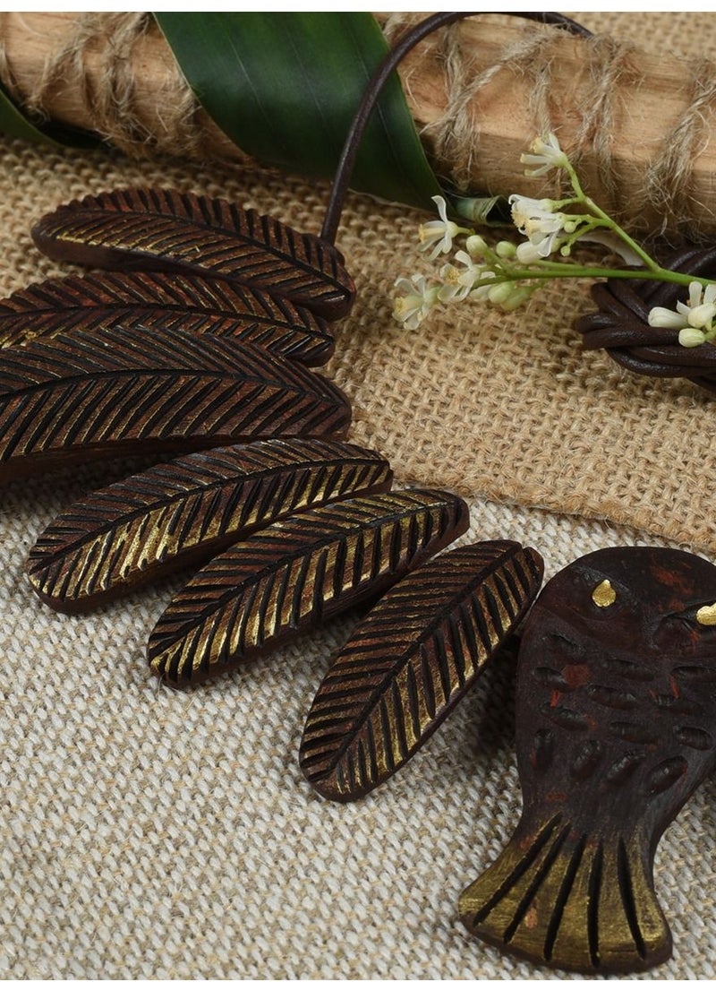 N & H - N&H Handcrafted Coconut Shell Flower with Fish, Leaves Design Necklace with Matching Earrings, Combo of 2 - Image 1