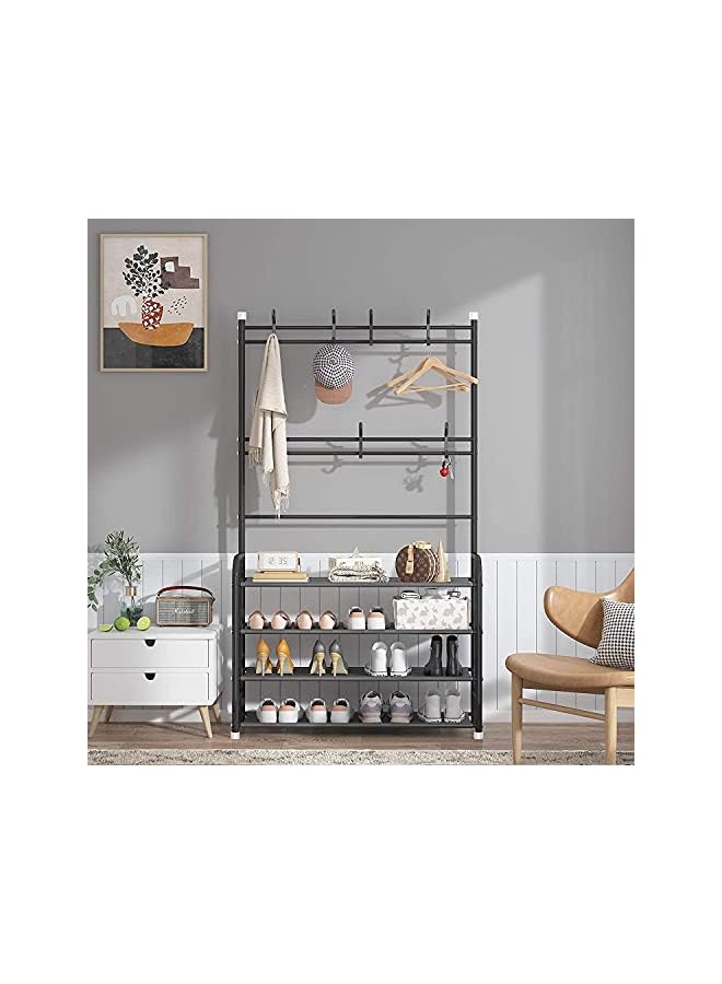 SHOWAY Coat Rack Shoe Rack Storage Shelf With 4Tier Shoe Organizeclothes Rack With 8 Hooks Hanging Entryway Hall Trees Hanging And Storageblack 30621Nup - Image 4