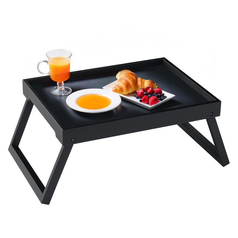 RRX Bamboo Bed Tray Table with Folding Leg, Breakfast in Bed Tray for Eating,Kitchen Serving,Food, Sofa, Snacking or Working, Laptop Desk Dinner(1, Black) - Image 1