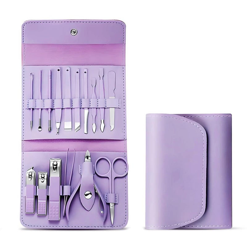 NIGHTSTAR 16 In 1 Manicure Set Professional Manicure Kit Pedicure Kit for Women Men Stainless Steel Nail Clippers Tools Set for Household Facial Nail Care Kit With Travel Case 1 Set Purple - Image 1