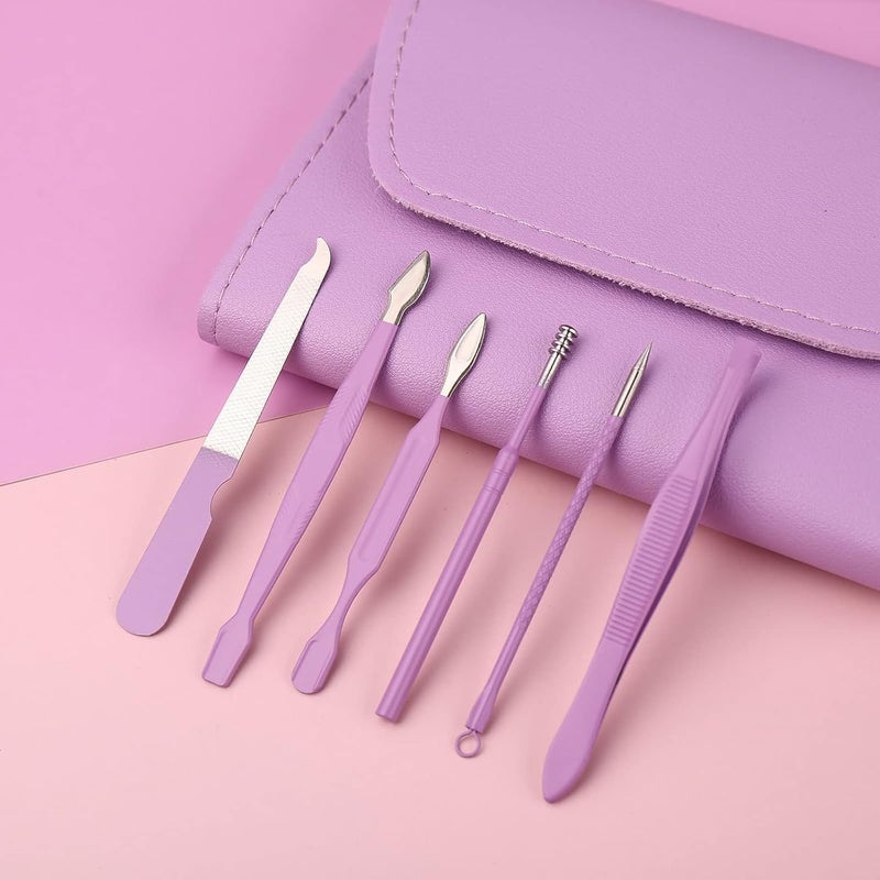 NIGHTSTAR 16 In 1 Manicure Set Professional Manicure Kit Pedicure Kit for Women Men Stainless Steel Nail Clippers Tools Set for Household Facial Nail Care Kit With Travel Case 1 Set Purple - Image 5