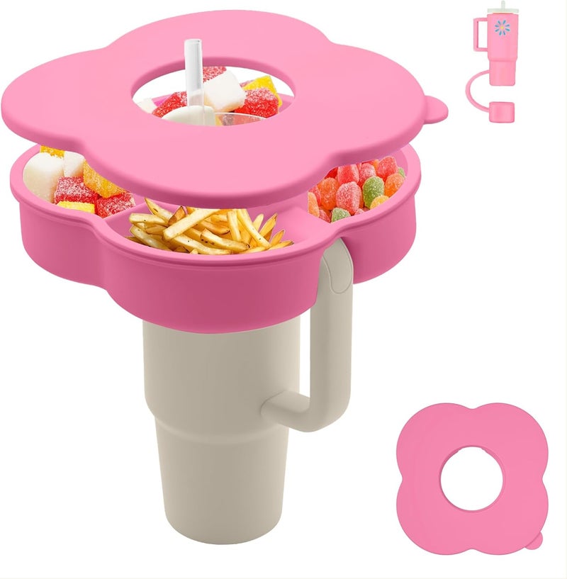 Zonyee Snack Bowl with Lid for Stanley 40oz Tumbler with Handle Silicone Reusable Snack Tray Snack Ring for Stanley Cup Accessories Peony - Image 1