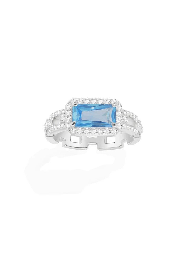 MONACO - APM Pavé Lagoon Blue Rectangle Chain Ring - Image 1