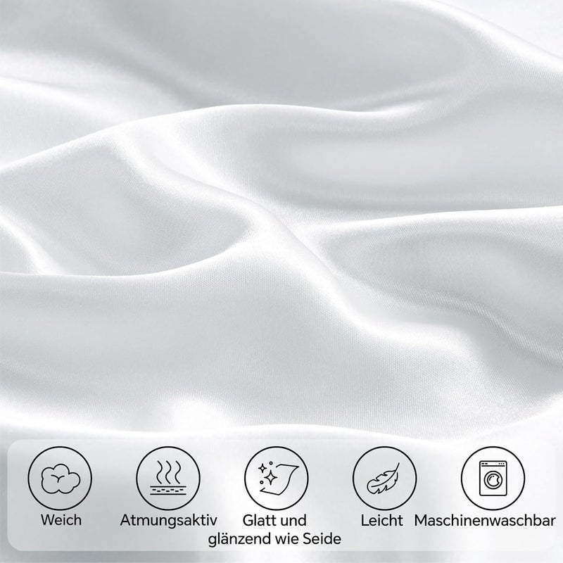 BEDELITE Satin Cushion Cover, Set of 2, 40 x 60 cm, Pure White | Silk Pillowcase Alternative, Soft for Summer, 2 Hair Bobbles Included, for Hair and Skin - Image 3