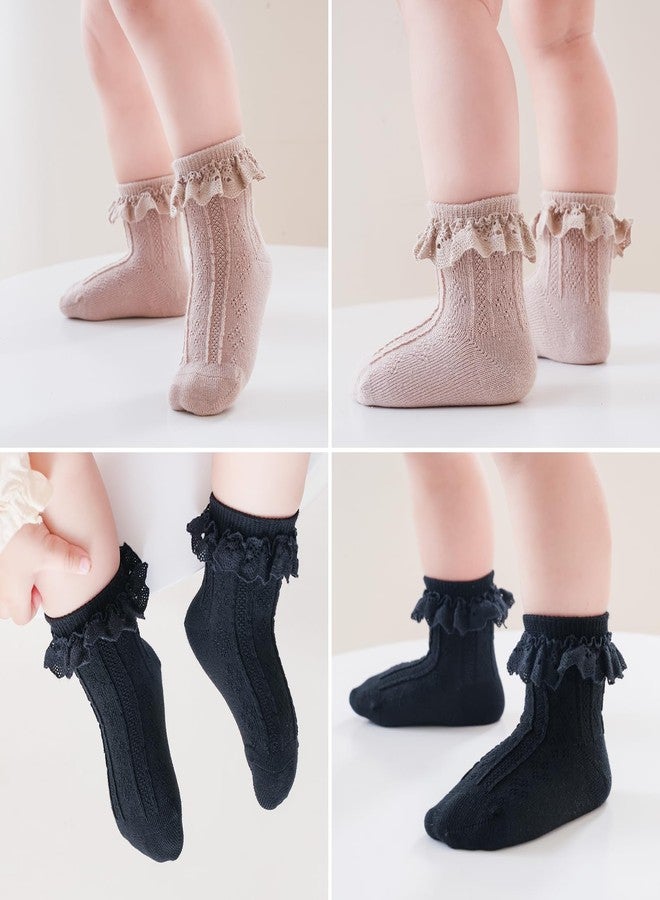 Mini angel Baby Girl Socks Infant Toddler Ruffle Eyelet Lace Socks Seamless Princess Frilly Pageant Sock for 0-6 Months (Assorted 6 Pairs, XS) - Image 4