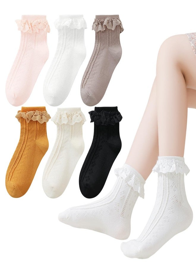 Mini angel Baby Girl Socks Infant Toddler Ruffle Eyelet Lace Socks Seamless Princess Frilly Pageant Sock for 0-6 Months (Assorted 6 Pairs, XS) - Image 1