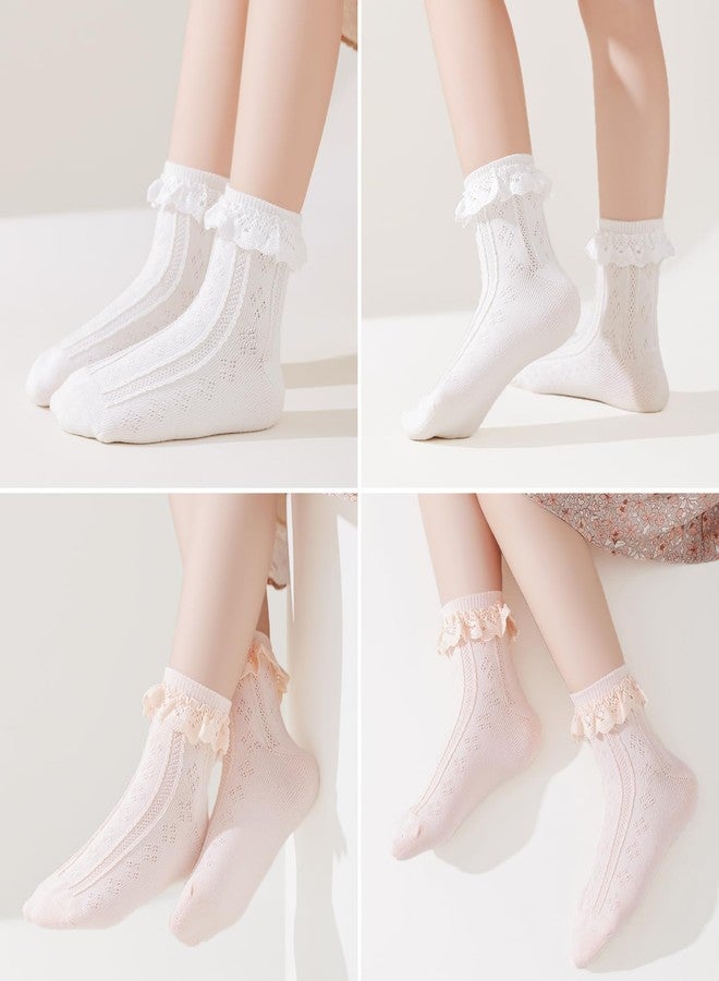 Mini angel Baby Girl Socks Infant Toddler Ruffle Eyelet Lace Socks Seamless Princess Frilly Pageant Sock for 0-6 Months (Assorted 6 Pairs, XS) - Image 2