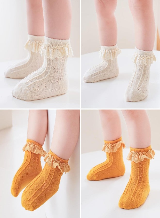 Mini angel Baby Girl Socks Infant Toddler Ruffle Eyelet Lace Socks Seamless Princess Frilly Pageant Sock for 0-6 Months (Assorted 6 Pairs, XS) - Image 3