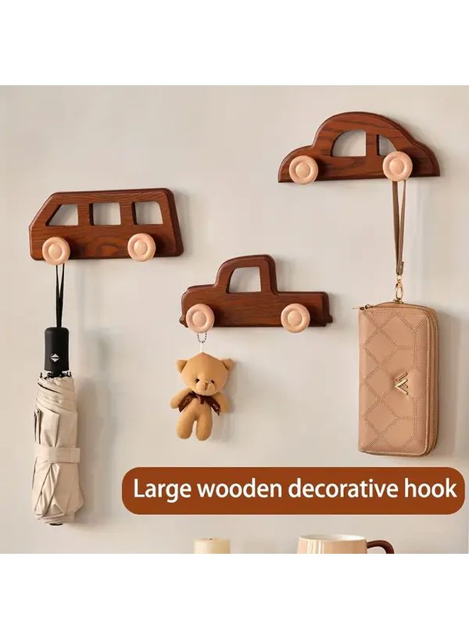 Car Shaped Wood Wall Mounted Truck Clothes Hook No Drill Adhesive Hanging Storage Organizer - Image 1