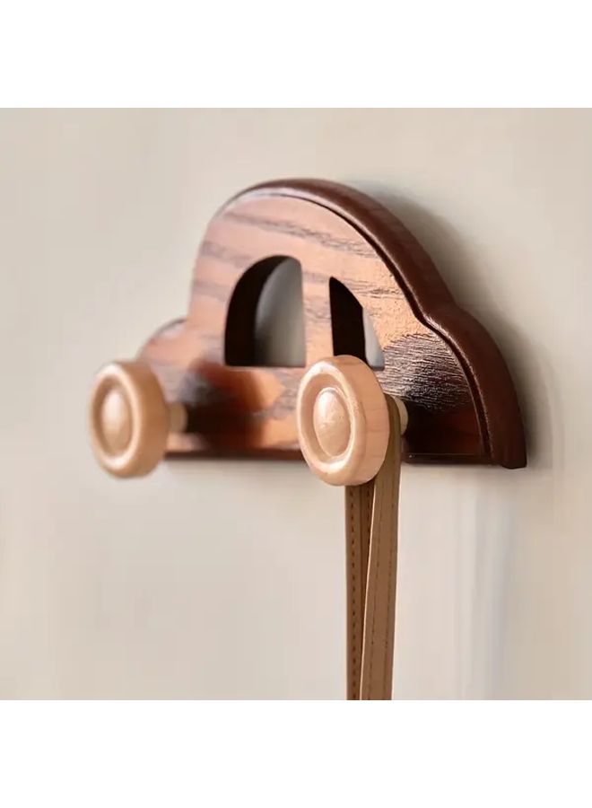 Car Shaped Wood Wall Mounted Truck Clothes Hook No Drill Adhesive Hanging Storage Organizer - Image 5
