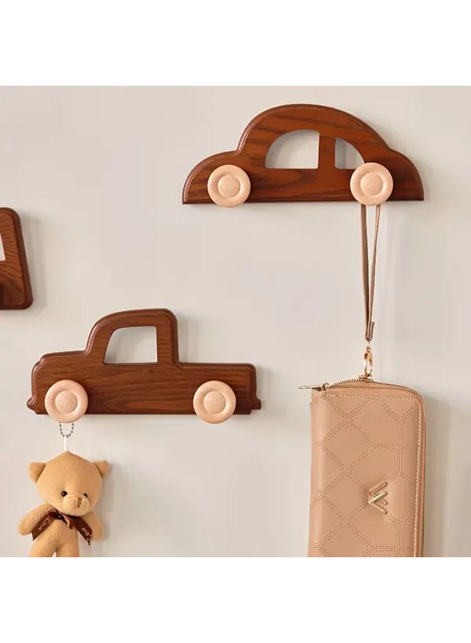Car Shaped Wood Wall Mounted Truck Clothes Hook No Drill Adhesive Hanging Storage Organizer - Image 2