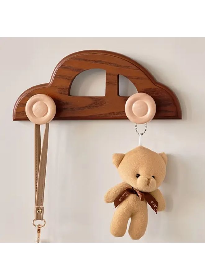Car Shaped Wood Wall Mounted Truck Clothes Hook No Drill Adhesive Hanging Storage Organizer - Image 4