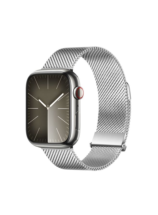 Replacement Strap For Apple Watch Series 9 45mm DUX DUCIS Milanese Pro Series Stainless Steel Watch Band Silver
