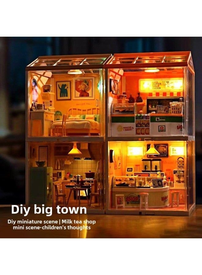 Zhiqu Cabin Mini Assembled Scene Creative Handmade DIY Big Town 3D Building Blocks Gift Toy Lighting-Color:0410a Premium Box [warm Kitchen]  - Image 2