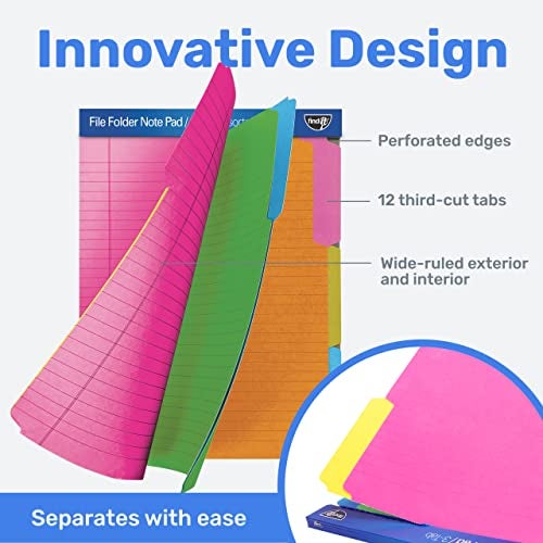 Find It File Folder Notepad - Pack of 12-9.5 x 12.5 Inch Notebook Organizer Folders for Filing, Document, and Clipboard Organization - Assorted Neon Colors - Image 5