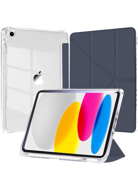 Case for iPad 10.2 inch (9th/8th/7th Generation, 2021/2020/2019) with Pencil Holder,Clear Transparent Back Shell Y-Shaped Trifold Stand Cover Case for 10.2 Inch iPad 9/8/7 Auto Wake/Sleep