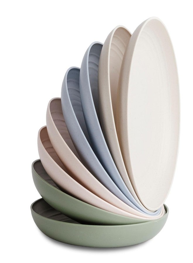 Nook Theory 8-Pack Reusable Wheat Straw Plates Set - Non Toxic and Non Plastic Dinner Plates for Kids and Adults, Lightweight Unbreakable Plate, Microwave Safe and Dishwasher Safe (Softhues 9") - Image 1