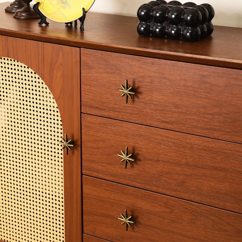 Otoolling 6 Set Unique Antique Gold Cast Iron Drawer Pulls & Cabinet Knobs, 8-Pointed Star Unique Cabinet Knobs, Add Mid-Century Modern Charm to Your Decor with Elegant Burst Design - Image 5