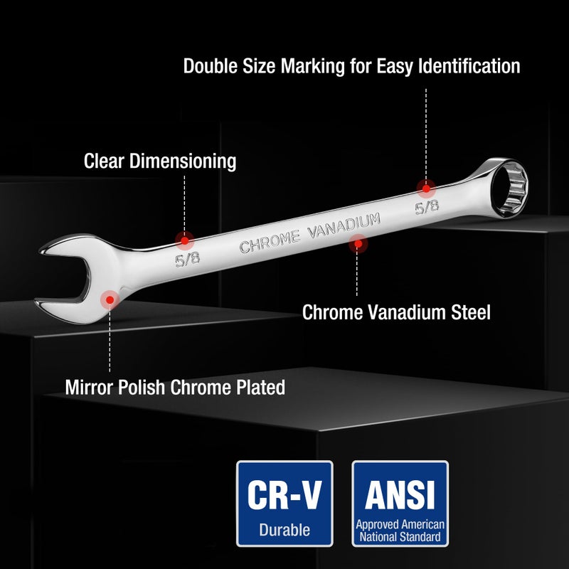 WORKPRO 32-Piece SAE & Metric Combination Wrenches Set, 20-Piece Standard wrenches and 12-Piece Stubby Wrenches with Organizer Tray, Cr-V Steel Mirror Chrome Polished - Image 5
