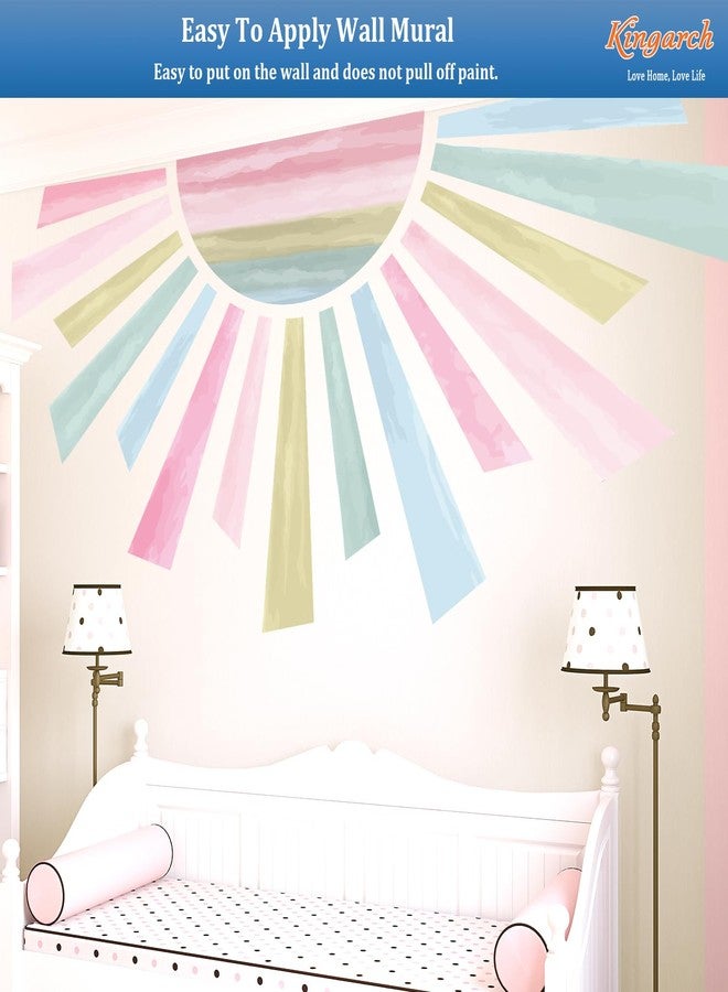 Kingarch Large Boho Half Sun Wall Decals, Sunshine Peel and Stick Fabric Nursery Wall Decor, Removable Home Room Wall Decor Murals Stickers for Kids Girls Toddler Bedroom Living Room Playroom - Image 5