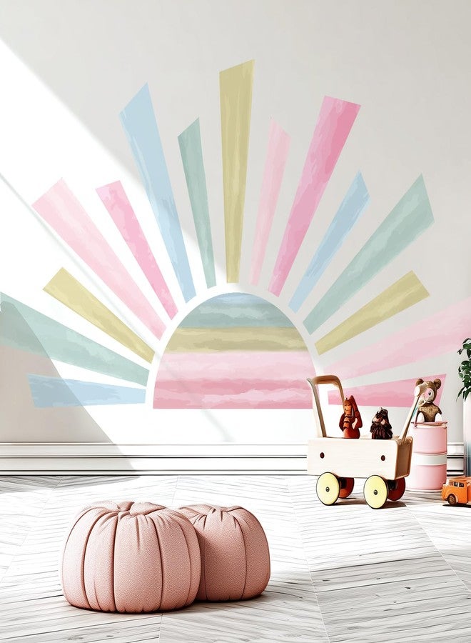 Kingarch Large Boho Half Sun Wall Decals, Sunshine Peel and Stick Fabric Nursery Wall Decor, Removable Home Room Wall Decor Murals Stickers for Kids Girls Toddler Bedroom Living Room Playroom - Image 1