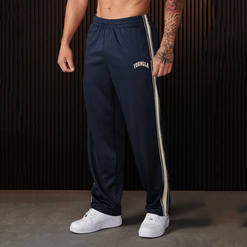 YoungLA Mens Joggers Tape Side Printed Casual Pants Black