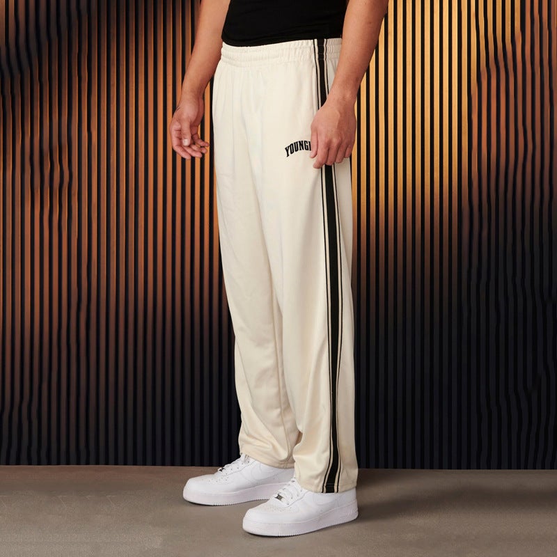 YoungLA Mens Joggers Tape Side Printed Casual Pants Black