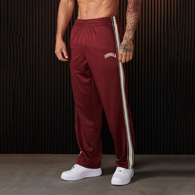 YoungLA Mens Joggers Tape Side Printed Casual Pants Black