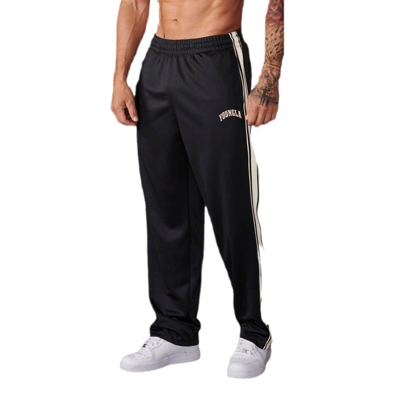 YoungLA Mens Joggers Tape Side Printed Casual Pants Black