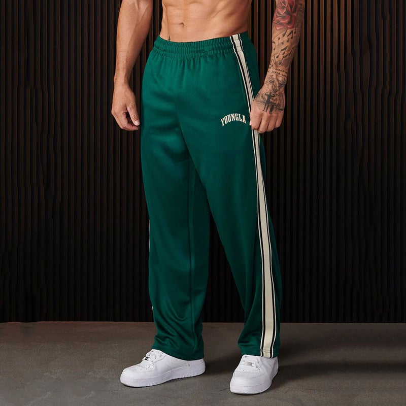 YoungLA Mens Joggers Tape Side Printed Casual Pants Black