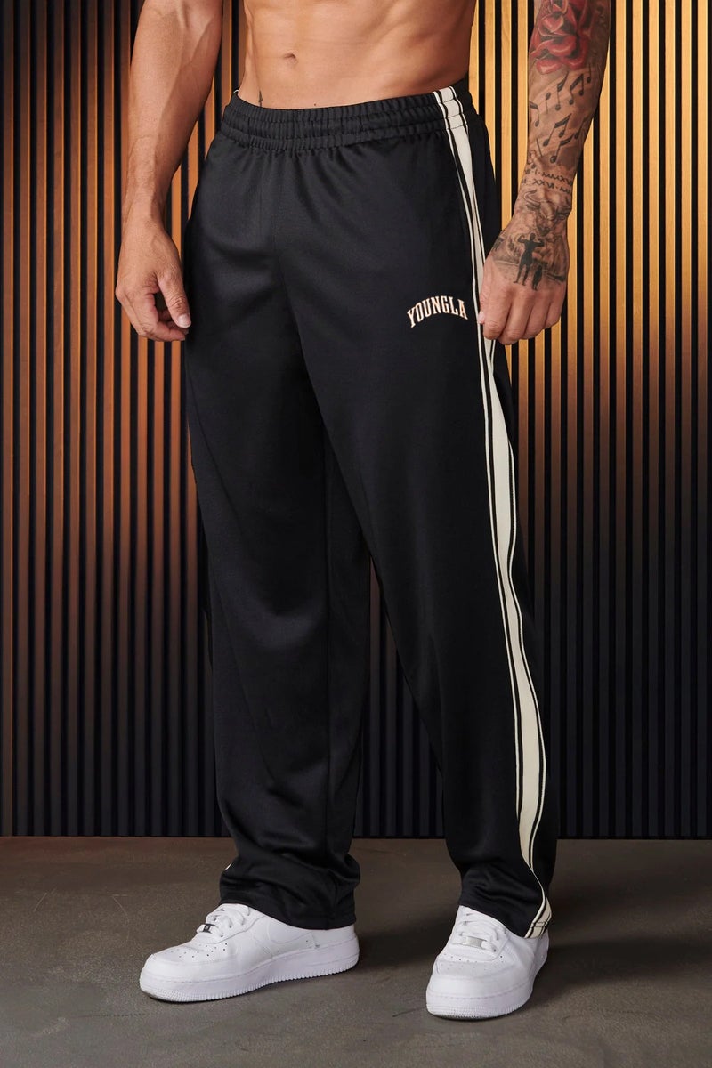 YoungLA Mens Joggers Tape Side Printed Casual Pants Black