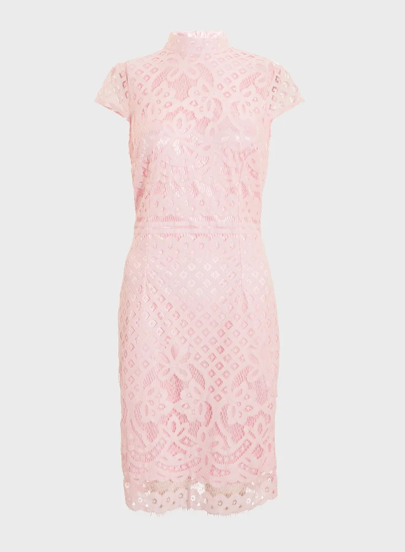 QUIZ Lace Lining High Neck Midi Dress