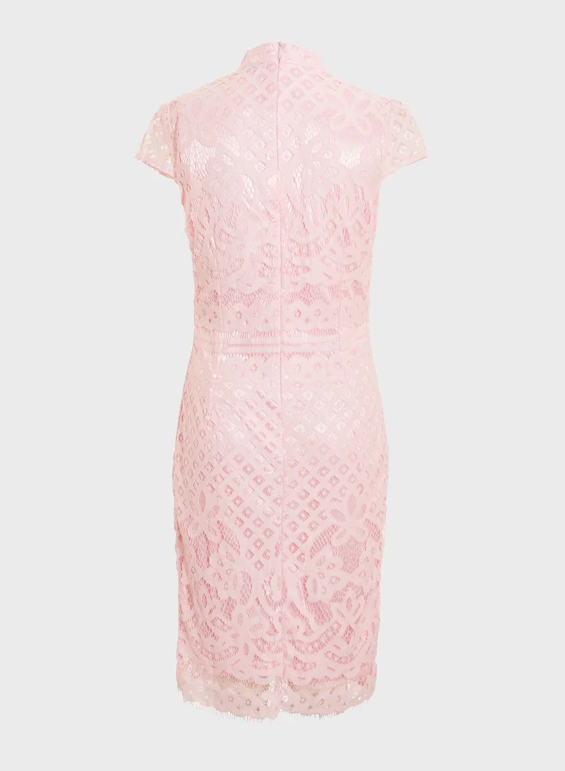 QUIZ Lace Lining High Neck Midi Dress