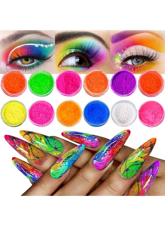 درمود مسحوق صبغة نينو للأظافر، 12 لونًا من مسحوق صبغة الراتينج قوس قزح الفلوري لأظافر الدخان المتدرجة الأكريليكية، مسحوق صبغة الطلاء عالي اللمعان لمكياج الهالوين وظلال العيون ومانيكير - Image 1