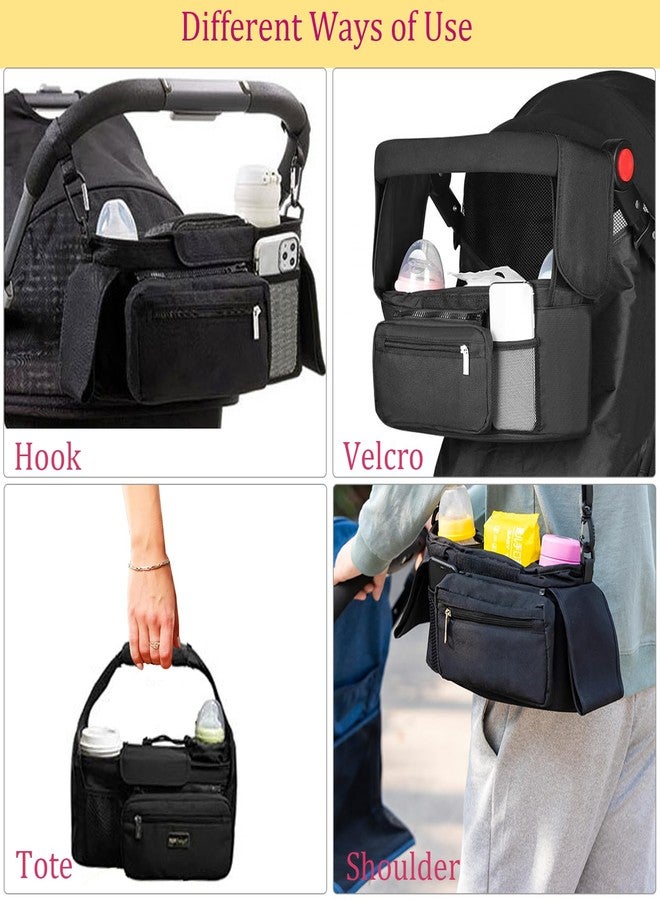 HOINCO Universal Baby Stroller Organizer，with Heightened Insulated Cup Holder,Detachable Phone Bag,Shoulder Strap and Mesh Bag，Fits Most Strollers. - Image 4