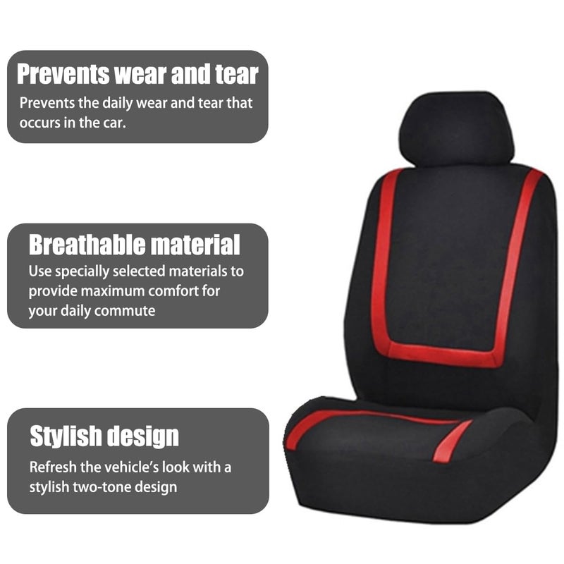 BELOMI Car Seat Covers Full Set, Breathable Premium Cloth Automotive Seat Cover, Universal Front and Rear Seat Covers, Easy to Install Car Accessories for Most Cars Trucks SUV (Red) - Image 2