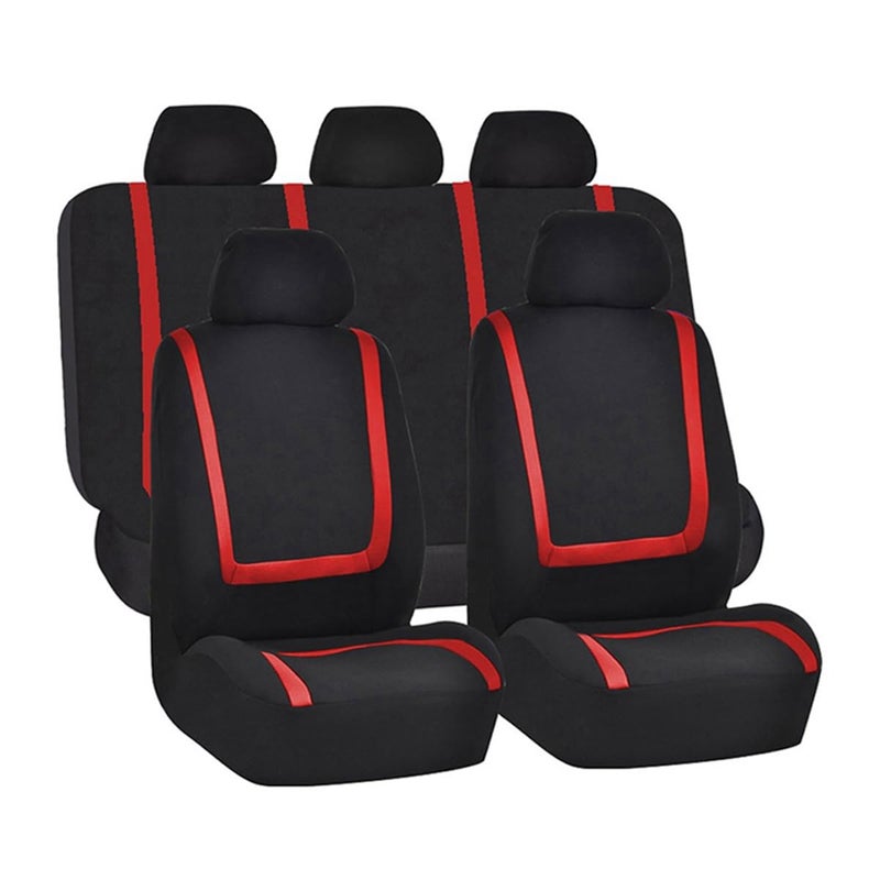 BELOMI Car Seat Covers Full Set, Breathable Premium Cloth Automotive Seat Cover, Universal Front and Rear Seat Covers, Easy to Install Car Accessories for Most Cars Trucks SUV (Red) - Image 1