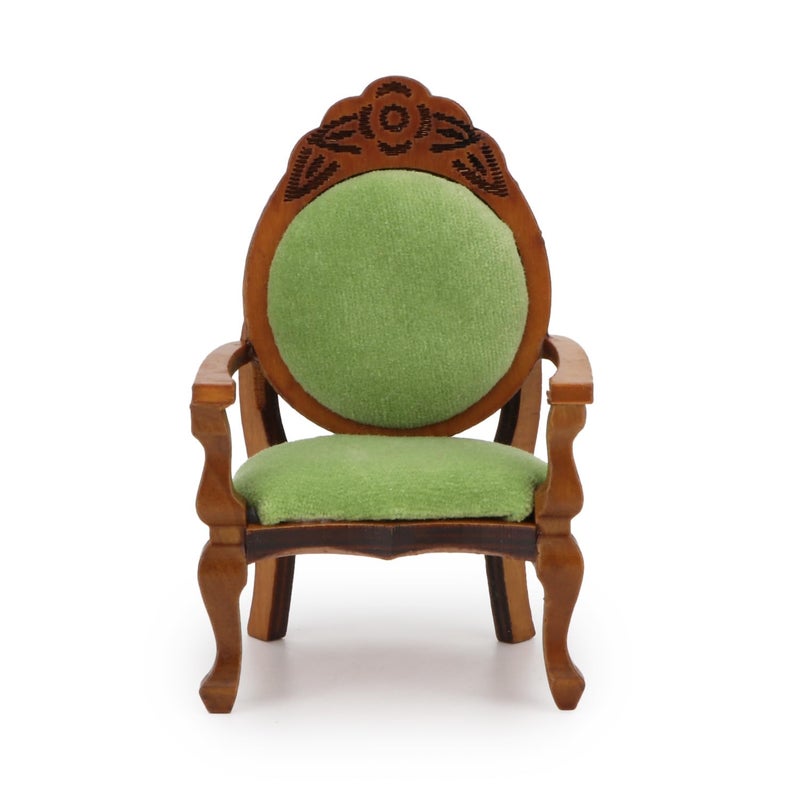 Cutemini Dollhouse Chair 2PCS Miniature Furniture Retro Vintage Chair Wooden Accessories 112 Upholstered Victorian Carved Armchair for Christmas Decoration Ornament B - Image 5
