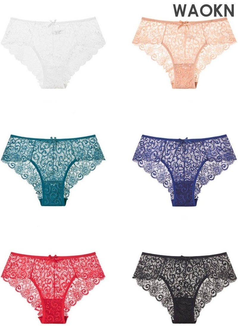 WAOKN 6 Pack Womens Underwear Lace Sort Bikini , Breathable Panties Low Rise Hipster Ladies Panties , No trace , breathable , invisible ,safe and comfortable ,Safe and comfortable, fashionable and versatile . - Image 1