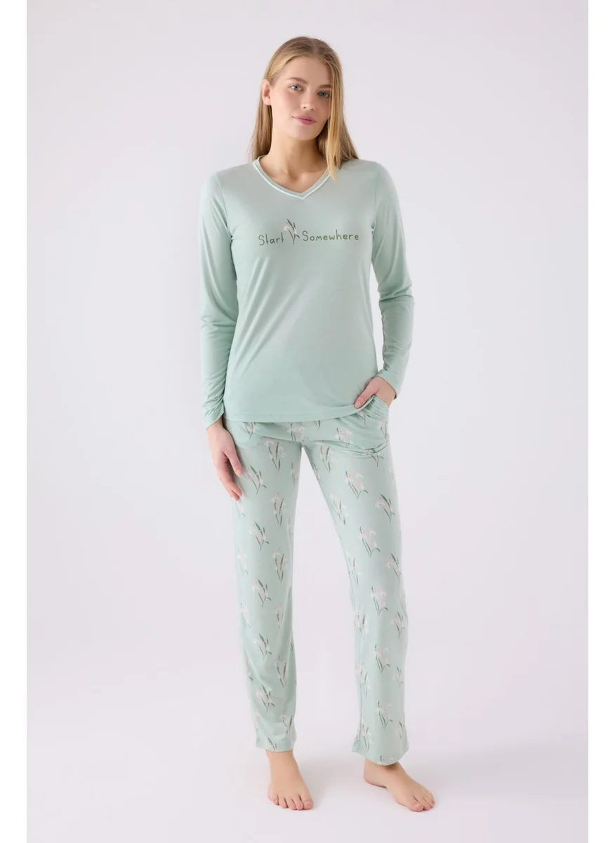 Arnetta Women's Long Sleeve Pajama Set AR3062 Nile Green