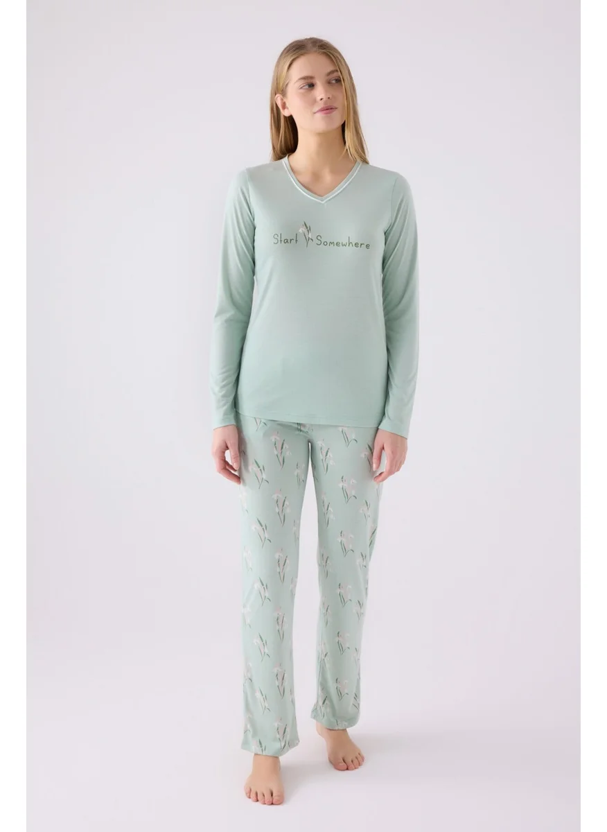 Arnetta Women's Long Sleeve Pajama Set AR3062 Nile Green