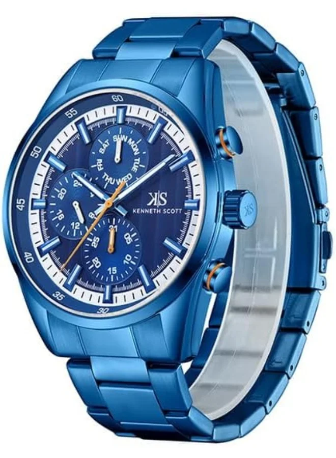 كينيث سكوت Kenneth Scott Men's Epson VX9N Movement Watch, Analog Display and Stainless Steel Strap - K24117-NBNN, Blue