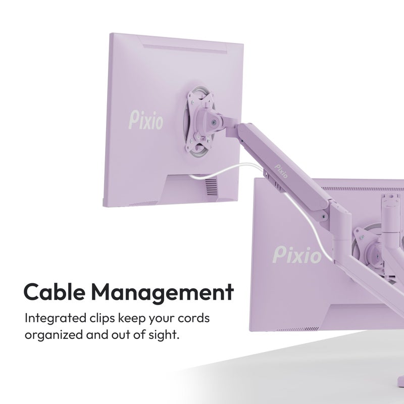 Pixio PS1D Wave Purple Dual Monitor Arm Stand Desk Mount - Fits up to 32 inches Monitors and up to 19.8lbs. VESA Compatibility and Integrated Cable Management - Image 5