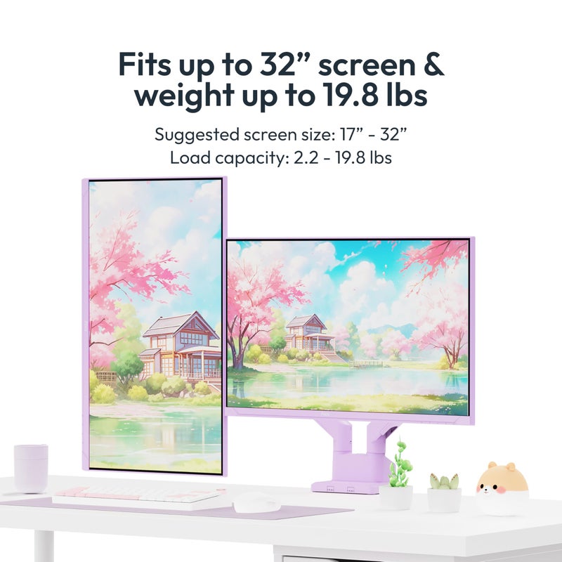 Pixio PS1D Wave Purple Dual Monitor Arm Stand Desk Mount - Fits up to 32 inches Monitors and up to 19.8lbs. VESA Compatibility and Integrated Cable Management - Image 2