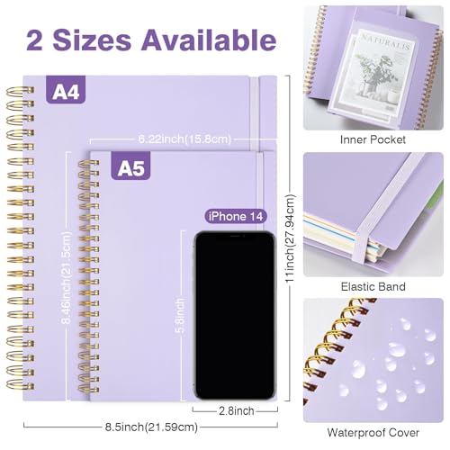 OMEYA Spiral Notebook 8.5" x 11", 5 Subject Notebooks College Ruled with Removable Dividers, 300 Pages 100GSM Thick Spiral Writing Journal for Women & Men, Large A4 Lined Journal Notebooks for Work, School - Image 5