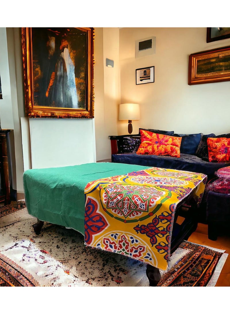 مفرش طاولة مستطيل بتصميم رمضان دك في خيامي متر في متر ونص ( لون اخضر) - Image 1