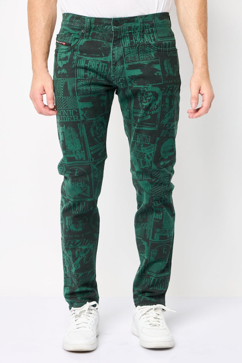 DIESEL Men Slim Fit Graphic Print Stretchable Denim Jeans, Multicolor - Image 1