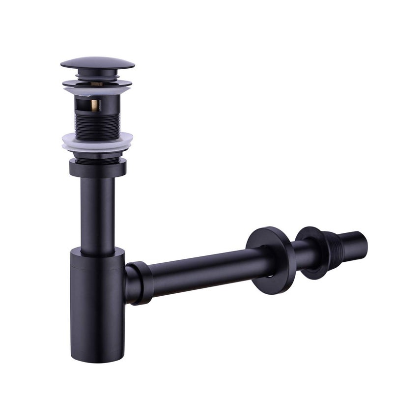 GORDEE Bathroom Sink Stopper PTrap Complete Set Adjustable Bottle Trap Solid Brass Sink Drain Kit Tube and Pop Up Drain Stopper Set with Overflow Matte Black